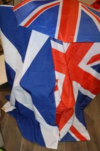 lot 52 image: British flag and umbrella plus Scotland flag