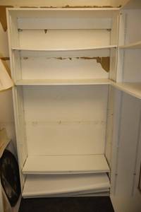 lot 154 image: White bookshelf unit only - bring tools to remove, they are screwed together to another unit