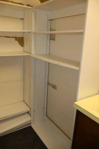lot 155 image: White bookshelf unit only - bring tools to remove, they are screwed together to another unit