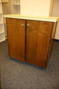 lot 156 image: Solid wood with laminate top, Rolling storage cabinet only - 36x18x36.5