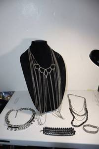 lot 78 image: Silver tone and chain link jewelry