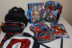 lot 98 image: Sprayground sharkmouth backpack, Superhero backpacks and coloring book