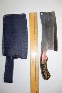 lot 112 image: Damascus steel knives kitchen cleaver
