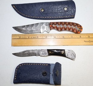 lot 118 image: Damascus steel knives Hunting knife and folding pocket knife