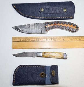 lot 119 image: Damascus steel knives Hunting knife and folding pocket knife