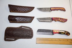 lot 130 image: Damascus steel knives Hunting knives