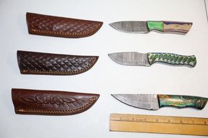 lot 132 image: Damascus steel knives Hunting and skinner knives
