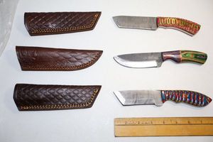 lot 134 image: Damascus steel knives Hunting and skinner knives