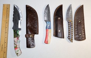 lot 110 image: Damascus steel knives Hunting knives and bowie knife