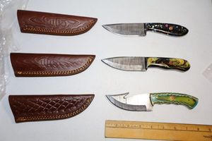 lot 136 image: Damascus steel knives Hunting knives