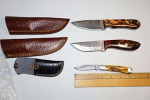 lot 18 image: Damascus steel knives - Hunting knives, and folding pocketknife