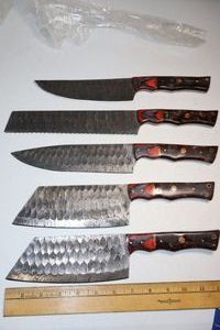 lot 174 image: New - Damascus steel kitchen knife set