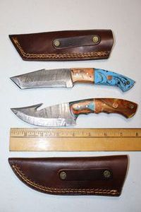 lot 183 image: New - Damascus steel tanto and gut hook knives