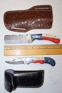 lot 193 image: New -Damascus steel Texas flag handle knives