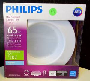 lot 83 image: NEW - Philips LED Dimmable 65W Equivalent 56 inch Retrofit Recessed Lighting 1 Pk