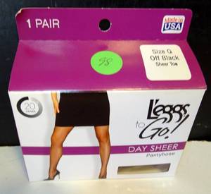 lot 98 image: Leggs To Go Days Pantyhose (1 Pair) Size Q, off-Black Sheer Toe
