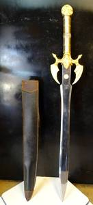 lot 173 image: BIG $ LOT - COYOTOE CUTLERY DEMON SWORD WITH LEATHER SHEATH $$$