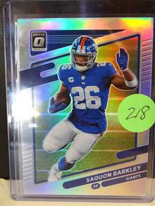 lot 218 image: Saquon Barkley 2021 Panini Donruss Optic Silver Holo Prizm #16 Giants Eagles