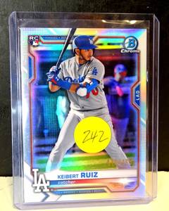 lot 242 image: 2021 Bowman Chrome Rookie Keibert Ruiz #70 Washington Nationals RC SILVER