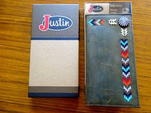 lot 123 image: $$$ NEW IN BOX - Justin Mens Needlepoint Rodeo Wallet - MODEL 23093767W4