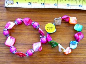 lot 244 image: COLORFUL FLAT STONE ELASTIC BRACELETS - LOT OF 2