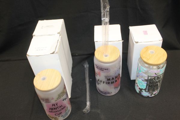 lot 115 image: Unused Tumblers Some have Straws, with Lids Original Packaging
