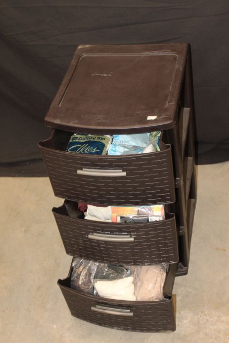 lot 123 image: Brown Drawer Set with pantyhosetights, knee high, thigh high. variety of brands, colors and sizes