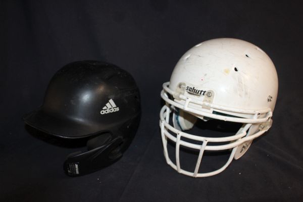 lot 199 image: Football Helmet and Adidas Baseball Helmet