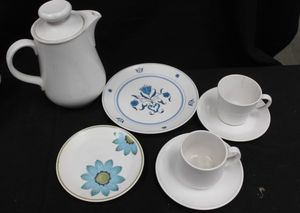 lot 302 image: Dishes Noritake Progession CupsSaucersSalad Plates and Coffee Pot 38 Pieces