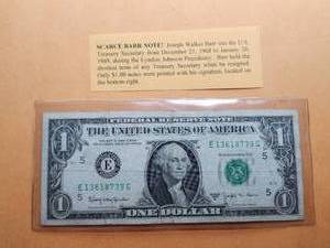lot 9 image: 1963B Joseph Barr dollar bill