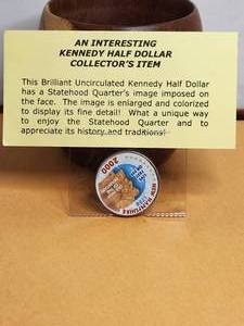 lot 212 image: 2000 uncirculated Kennedy half dollar with statehood quarters image painted on one side