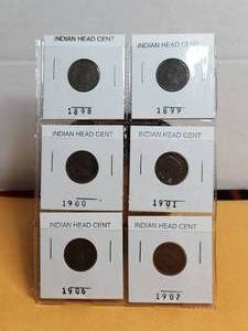 lot 214 image: Selection of 6 Indian Head cents