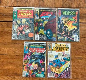 lot 143 image: Selection of vintage comics - Marvel - What if .. Conan, US Agent, Weapon, Seeker 3000, Police Academy