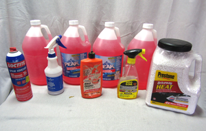 lot 25 image: Peak Anti-freeze, Prestone driveway heat, Loctite spray adhesive, and more as shown