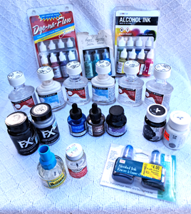 lot 299 image: Alcohol ink, Testors model glue, FX flexible acrylic paint, and more as shown