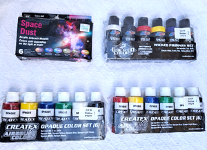 lot 297 image: Createx, Space Dust, Wicked Colors air brush paints - All NIB
