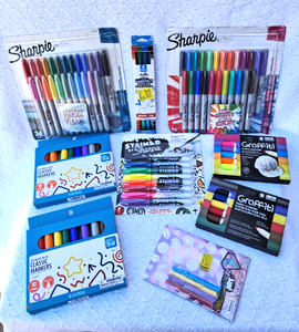 lot 294 image: Grafitti fabric markers, Holographic art kit, Sharpie fabric markers, Sharpie marker sets - All NIB