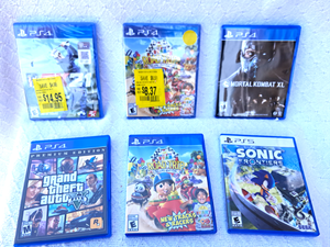 lot 285 image: PS4 & PS5 video game discs as shown, includes, Sonic the hedgehog, Grand theft auto, and more
