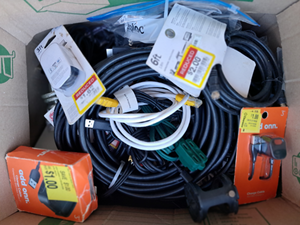 lot 277 image: Assorted power cords various types and some accessories, box full generous quantity