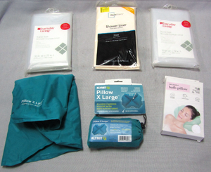 lot 32 image: Everday Living shower curtain liners and inflatable bath pillow plus