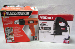 lot 61 image: Hyper Tough 3.5 amp Jig saw, Black & Decker dual temperature heat gun