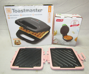 lot 62 image: Toastmaster 2 slice waffle maker, Dash Easter egg mini waffle maker, CWC microwave cooker grill