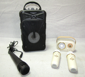 lot 72 image: iLive wireless party speaker model ISB202B and Aiwa retro wireless Karaoke speaker, desert sand model AI6028-SND. Yes, they work