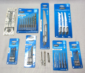 lot 45 image: Hart Drill bit sets, Reciprocating saw blades, Scrolling Jigsaw blades, 9 carbide blade and more as shown - All NIB