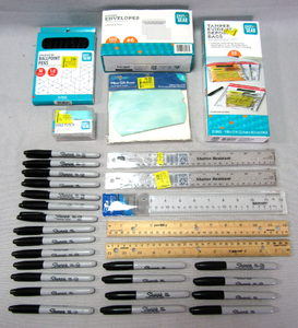 lot 60 image: Sharpie markers, ball point pens, Envelopes, rulers plus as shown