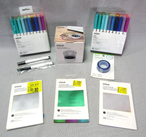 lot 260 image: Cricut foil transfer sheets, markers, tool organizer, heat resistant tape