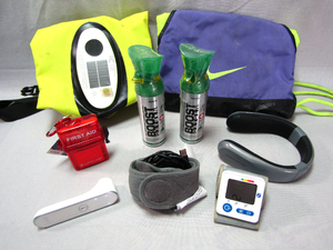 lot 241 image: Boost emmergency oxygen, Waterproof solar powered speaker bag, digital thermometer and more as shown