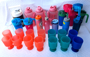 lot 78 image: Plastic ware stem cup set, self serve drink pitchers and assorted plastic ware