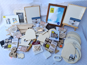 lot 214 image: Wood plus arts & craft supplies as shown