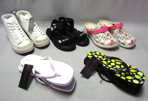 lot 236 image: No Boundries flip flop sandels, High top shoes, Fashion Clorthing sandels and floral pattern slip ons